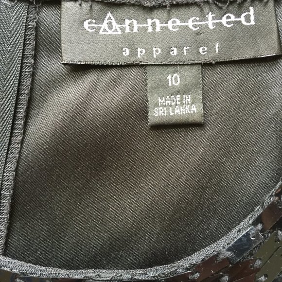 Connected Apparel Black Cocktail Dress w Sequin Bib Neckline Size 10 - Picture 5 of 5